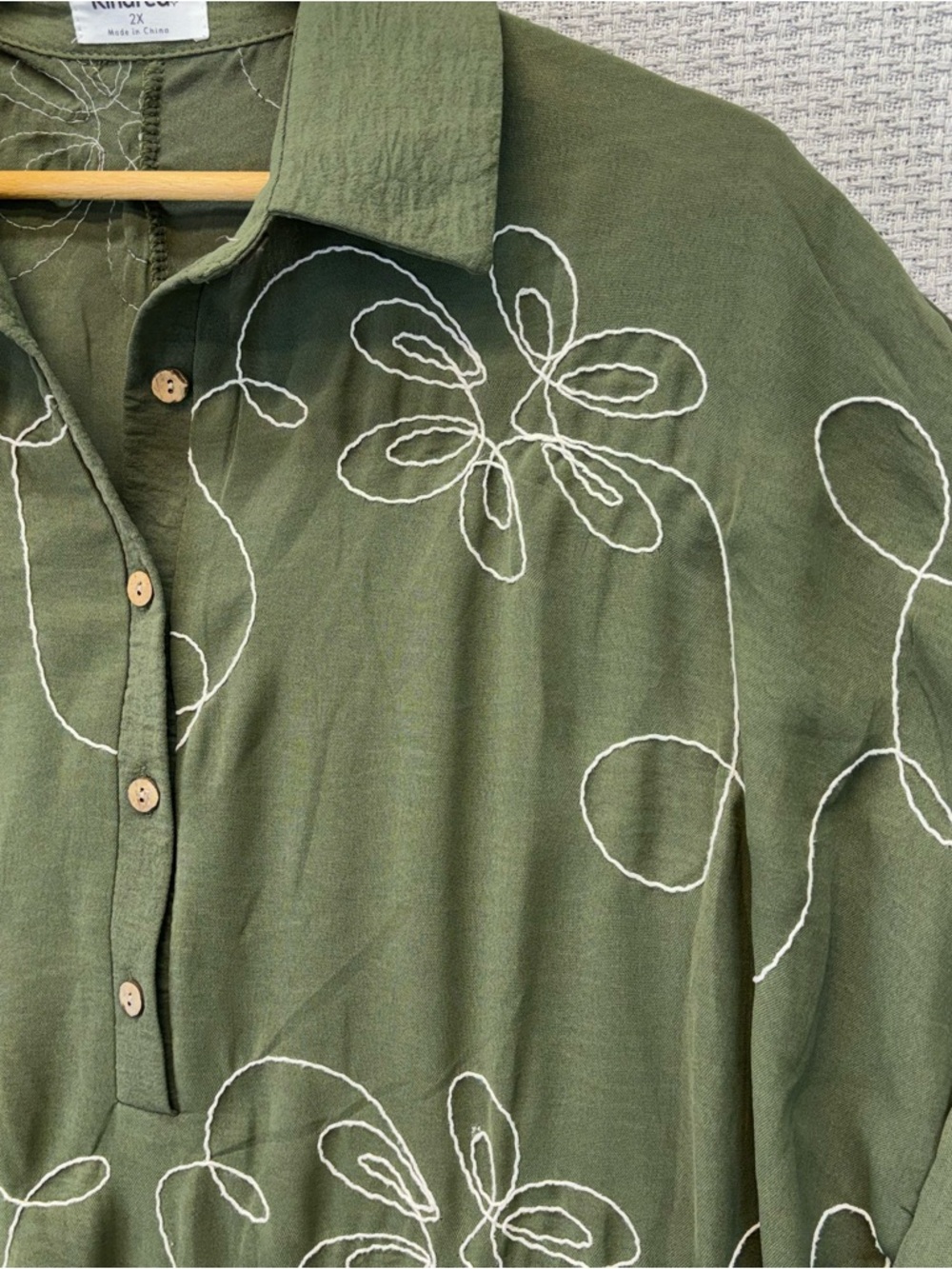 Anthropologie Kindred Maxi Shirt Dress 2X Embroidery Smocked Green Floral - Picture 3 of 9